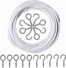 ASIWUJING Curtain Wire 4 Metres Net Curtain Wire Cord Cable with 10 Hooks and 10