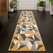 Long Hall Runner Rug Grey Yellow Ochre Mustard Living Room Rug Kaleidoscope Mats