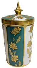 Vintage Abbeydale Imperial Bone China Jar Container w/ Lid Green & Gold Tone