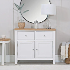 Sideboard Solid Oak Veneer White Storage Cabinet Fully Assembled Home Furniture