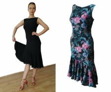 STRETCHY SIMPLE BALLROOM / LATIN DANCE NO SLEEVE DRESS BLACK / RED / FLORAL