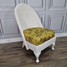 Retro Vintage Lloyd Loom Style White Painted Bedroom Chair – Upholstered Seat