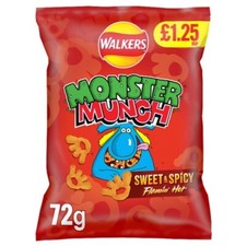 MONSTER MUNCH CRISPS SHARE BAGS FULL CASE OF 15 FLAMING HOT SWEET SPICY FLAVOUR