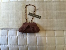 FENN WRIGHT MANSON 100% SILK EVENING/WEDDING BAG IN PALE CHOCOLATE COLOUR