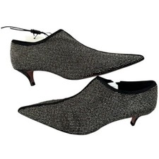 Zara Black Textile Silver Rhinestone Kitten Heel Ankle Bootie Sz 37