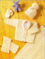 Knitting pattern copy 0885.   Baby cabled set.  12-22 inch chest. Aran