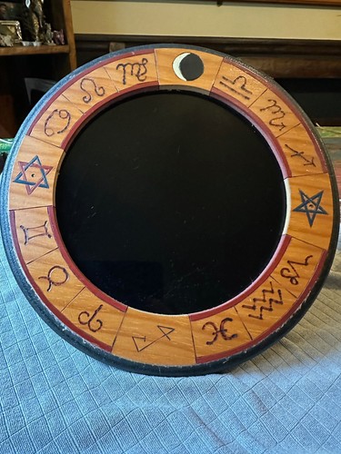 Wood framed scrying mirror - wood,