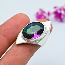 Mystic Topaz Gemstone Handmade 925 Solid Sterling Silver Jewelry Ring Gift Her