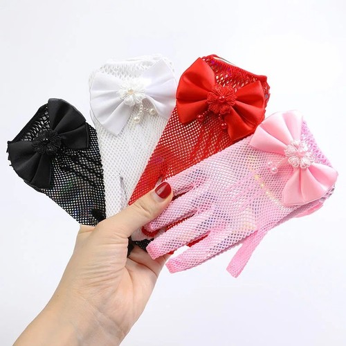 Kids lace pearl fishnet gloves - lace,