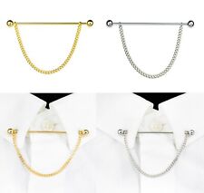 Mens Neck Shirt Tie Pin Bar Silver Gold Collar Clip Clasp detachable Chain