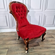 Antique Victorian Carved Button Spoon Back Chair Fireside Nursing Seat - Resto