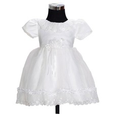 Christening Gown Party Flower Girl Dress iWhite Ivory Hot Pink 3-18 Months