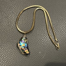 Vintage dichroic glass pendant Gold Tone Necklace