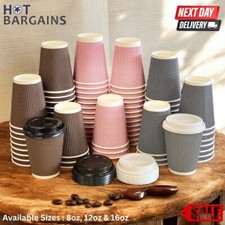 Disposable Coffee Cups 8oz and 12oz with Lids Leak Proof Ripple Chex Design