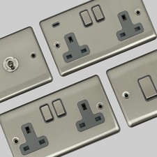 Brushed Steel Sockets, Switches, Dimmers, Electrical Accessories