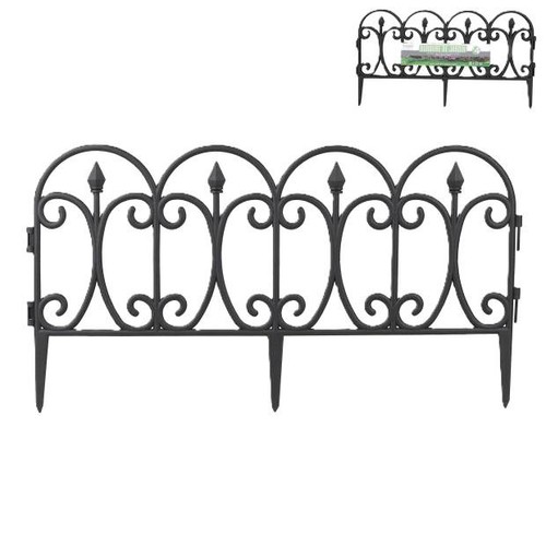 Piece black garden fence set - 4-piece,