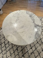 Round Cafe Table Top, White Marble 70cm & Cafe Table Base, Chrome & Black