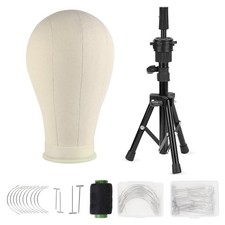 21" Canvas Block Mannequin Head For Wig Making Display Styling With Tripod Stand