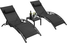 Sun Lounger Deckchair, Aluminium Sun Lounger Set of 3, Garden Sun Lounger Garden Chair