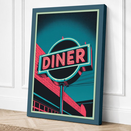 Neon diner sign retro canvas - sign,