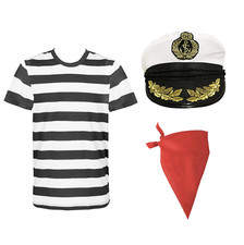 Sailor Costume Set Striped T-Shirt Captain Hat Red Bandana Nautical Fancy Dress