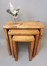 Set of 3 Solid Wood Rustic Nest Of Tables with Timber Legs | Space Saving