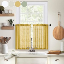 2 Panels Linen Tier Curtain Sheer Short Curtain Gauze Drapes Valance Panel Home