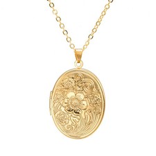 9CT Gold Locket Necklace Pendant and 20'' Chain Floral Engraved Locket