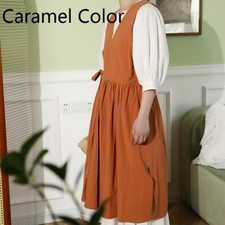 Lady Home Wrap Apron Pleated Pockets Reversible Lace Up Pinafore Dress Workwear