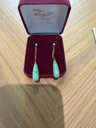 Vintage diamond jade drop - &,