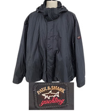 Paul & Shark Yachting Men’s Hooded Jacket Black Windbreaker Coat Nylon 4XL