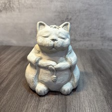 Heavy 4 Lb Concrete Meditating Buddha Cat Japanese Inscription “Independence” 5”