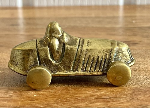 Vintage small brass racing car - brass,