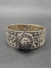 Antique Tunisian Silver Berber Hinged Open Work Cuff  Bangle 64.3g