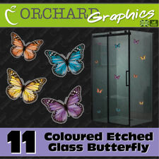 11 Butterfly Coloured Etched Glass Window Stickers SHOWER DOOR PATIO GREENHOUSE