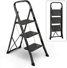Steel Folding 2/3 Step Stool Ladder Adults With Soft-Grip Handle  330 Lbs White