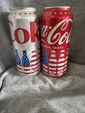 🇺🇸 Lot of 2 16oz Limited Edition 2025 Coca Cola USA Flag Coke Cans Patriotic
