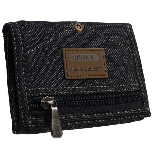 Red mens black denim trifold - red,