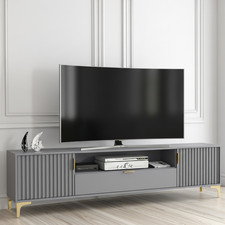 200cm TV Unit Grey | Fluted