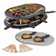 BBQ Raclette Grill 8 Person Set Pans & Spatulas Electric Cooker Grill Hot Plate 