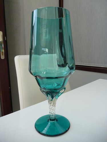 Empoli glass stem - vase, teal
