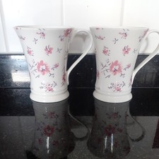 Laura Ashley Fine Bone China Mugs x 2 "Pink Flowers"