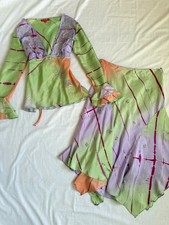 Rene Derhy Silk Floral Blouse Top & Skirt Set S