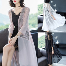Women Lace Long Cardigan Mesh