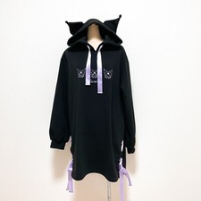 NWT Sanrio Kuromi Hoodie Tunic Dress One-piece Black Winter Lolita Kawaii Japan