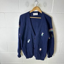 Vintage Pringle Cardigan Mens Extra Large Blue Nick Faldo Golf Pure Wool 90s