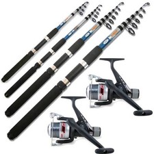 2 TELESCOPIC  NGT FISHING RODS AND 2 FISHING REELS 6FT 8FT 10FT 12FT TRAVEL SET 