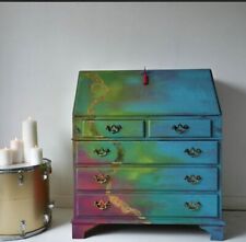 Painted Writing Bureau | Blue Furniture Desk Bespoke | Vintage | Boho Colourful