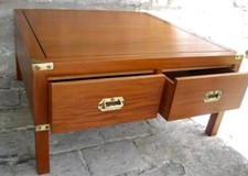 Solid cherrywood campaign style square coffee table 4 drws