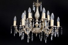 antique 12 fl. silver French chandelier Ceiling Light brass crystal restored